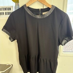 Madewell Black Short Sleeve Peplum Top with Leather Trim